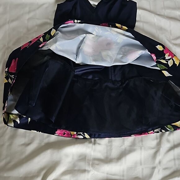 XSCAPE Women's Floral SideMesh Cutout Tutu Mini Dress 12 Navy Blue, Pink - Picture 9 of 16